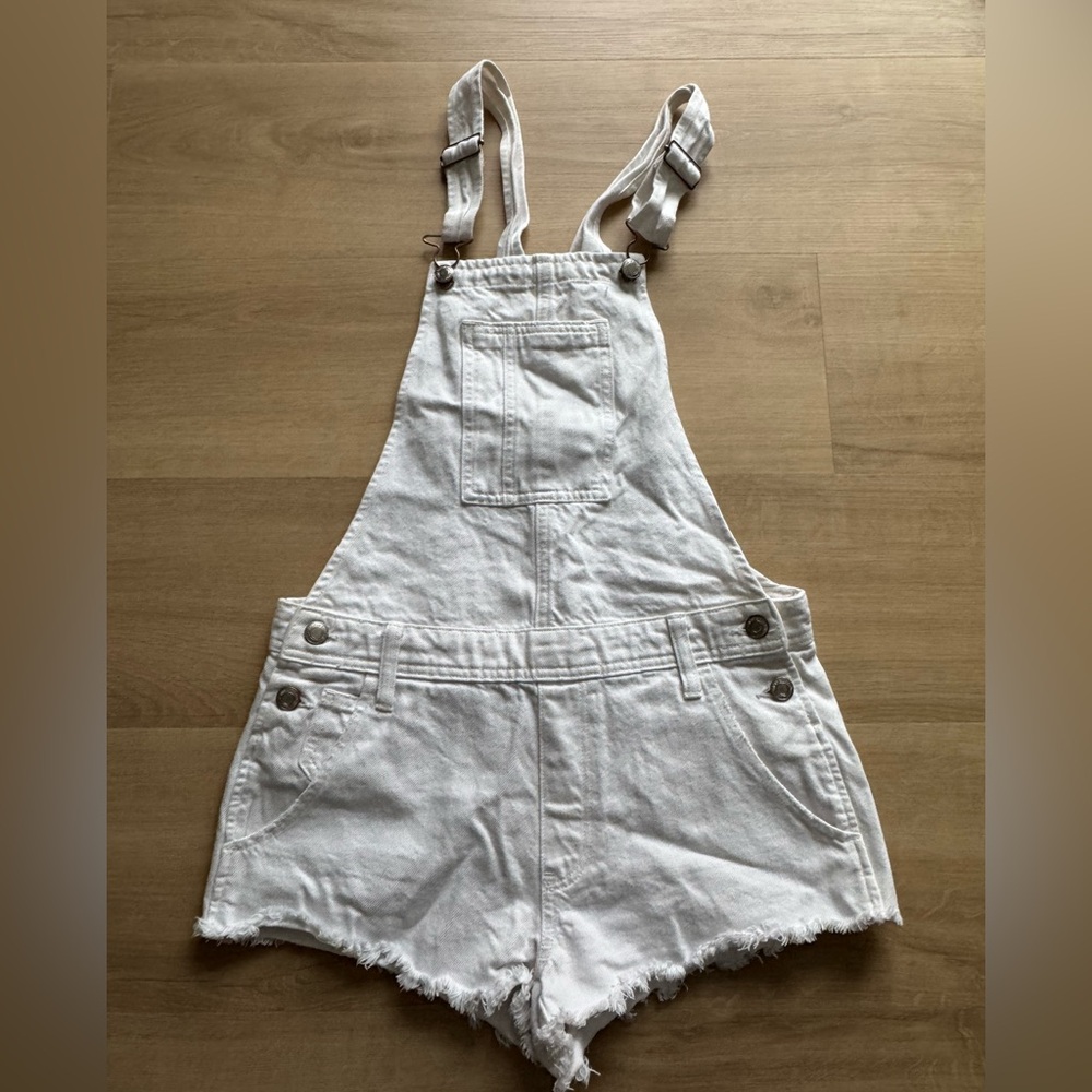 AE White Denim Cut Off Short Overalls (Size XS)